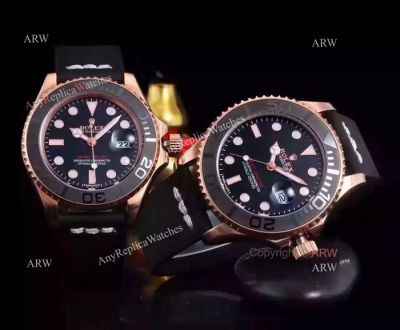 Replica Rolex Yachtmaster Sapphire Crystal Glass Leather Strap Mens Watch 40mm